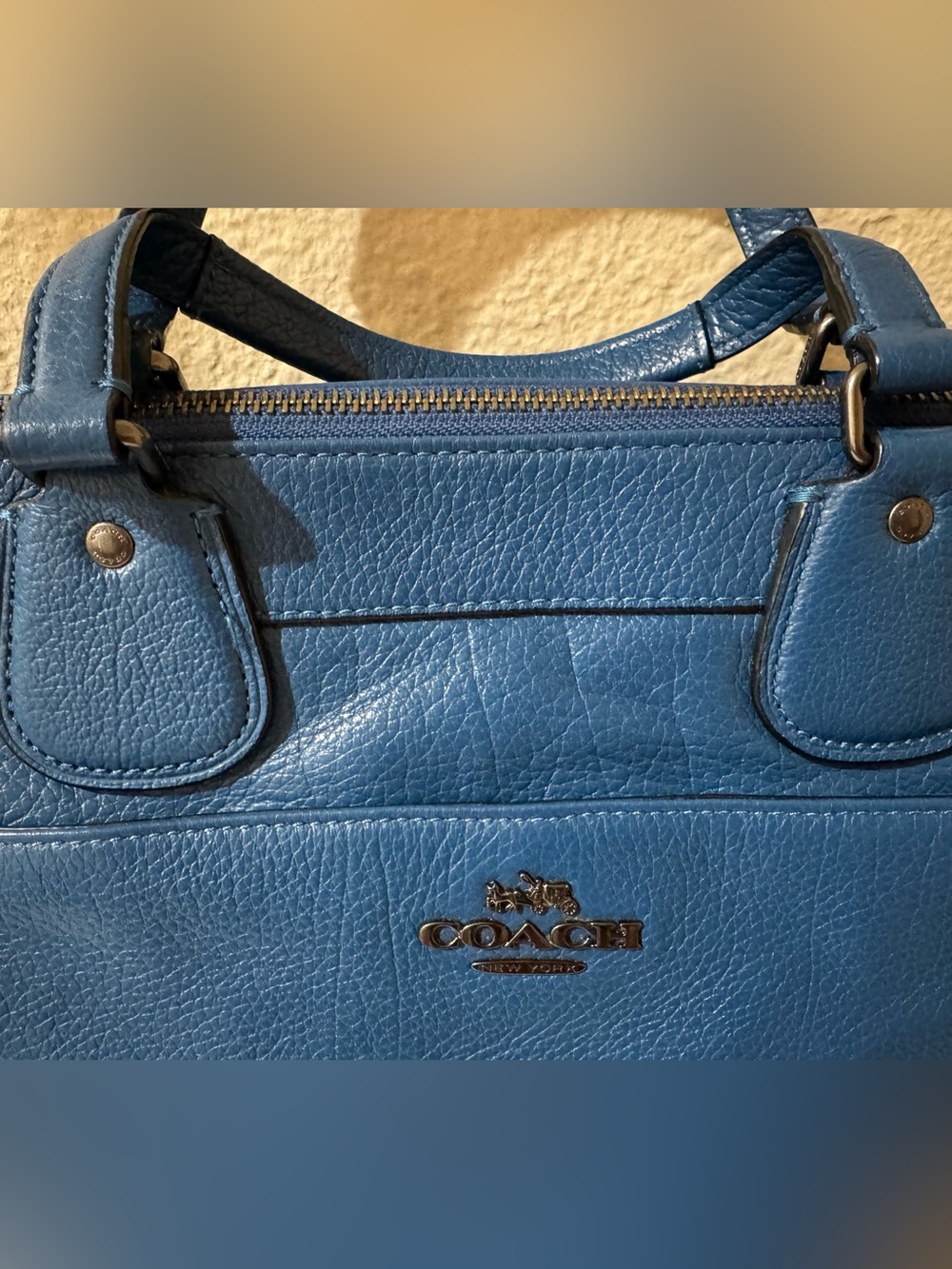 Coach Blue Pebble Leather Satchel